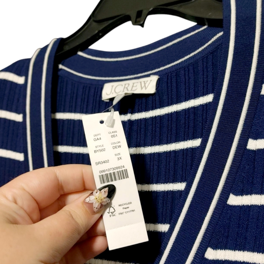 J. Crew Navy Blue Striped Button Up Sweater Dress Women's Plus Size 3X - Picture 9 of 10